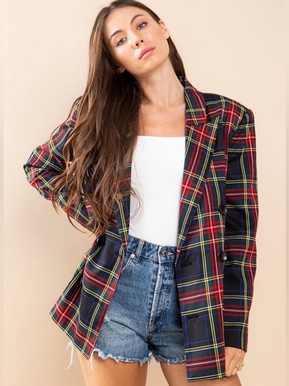 Chic Plaid Double Breasted Blazer Jacket - NWOT - Size: L - Picture 2 of 6